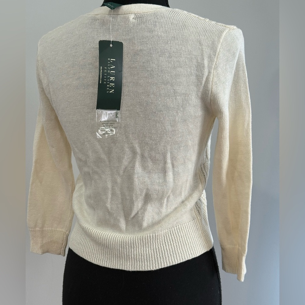 New Lauren Ralph Lauren PXS Green Label Cream Cable Knit Cardigan66% Linen 663 - Picture 8 of 8